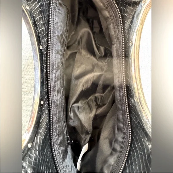 Express Black Clutch Croc Effect Animal Print Leather Silver Ha… - Picture 5 of 8